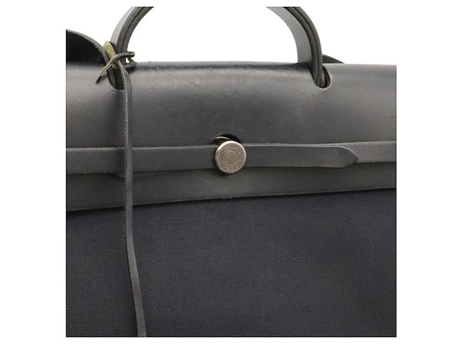 Hermès Borsa Hermes Herbag MM in Toile Officier e pelle nera Nero - vista 7