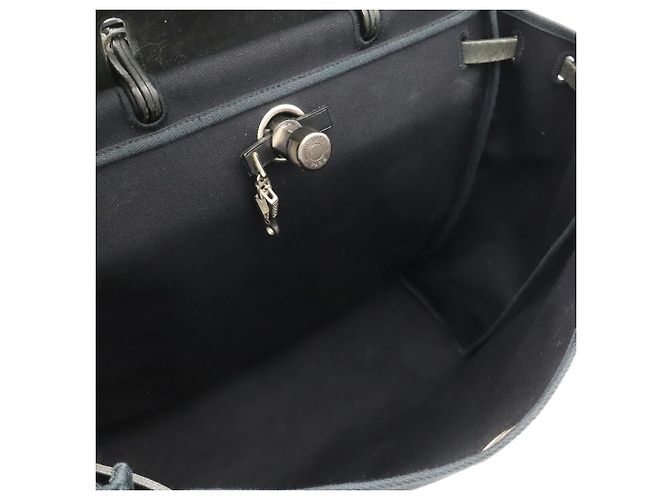 Hermès Borsa Hermes Herbag MM in Toile Officier e pelle nera Nero - vista 8