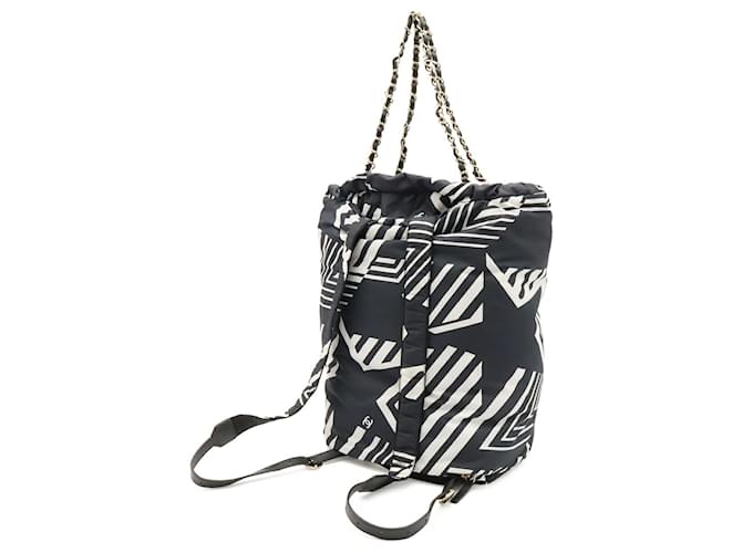 Zaino CHANEL Coco Beach Nero Bianco - vista 3