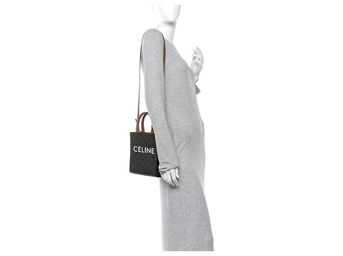 Céline CELINE Triomphe Canvas Calfskin Mini Vertical Tote Brown/Black Marrone Monogramma - vista 12