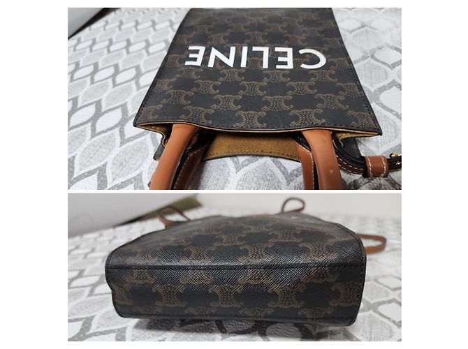 Céline CELINE Triomphe Canvas Calfskin Mini Vertical Tote Brown/Black Marrone Monogramma - vista 4