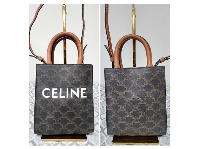 Céline CELINE Triomphe Canvas Calfskin Mini Vertical Tote Brown/Black Marrone Monogramma - vista 5