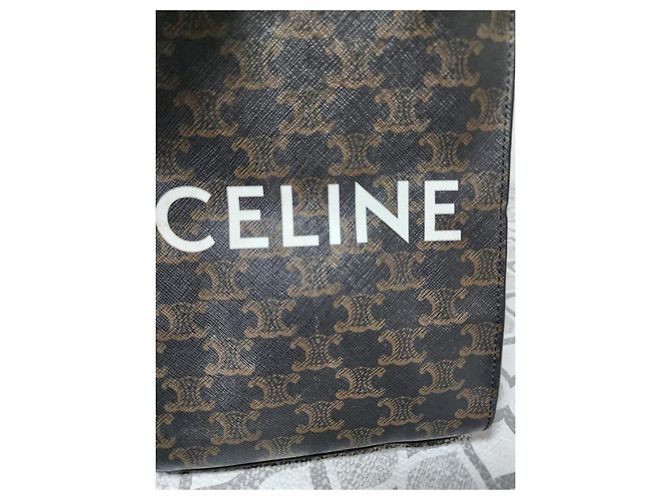 Céline CELINE Triomphe Canvas Calfskin Mini Vertical Tote Brown/Black Marrone Monogramma - vista 6