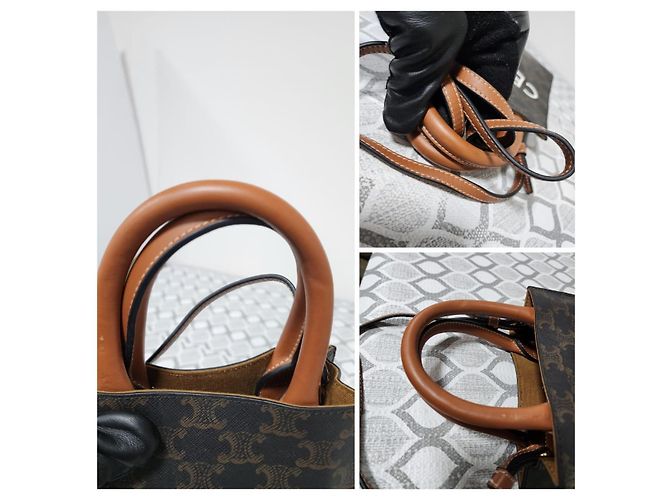 Céline CELINE Triomphe Canvas Calfskin Mini Vertical Tote Brown/Black Marrone Monogramma - vista 7