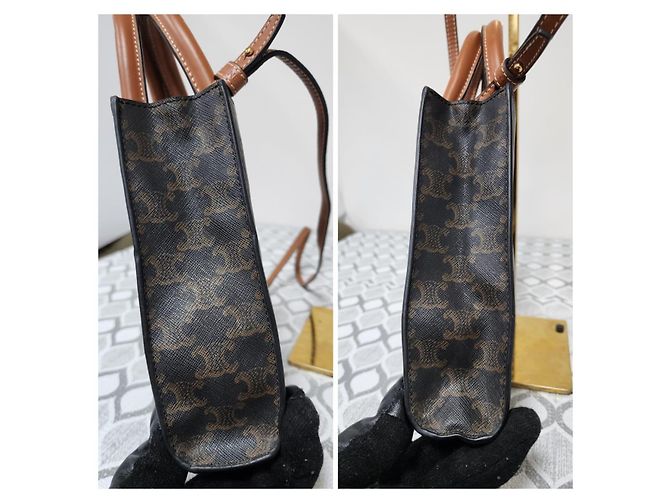 Céline CELINE Triomphe Canvas Calfskin Mini Vertical Tote Brown/Black Marrone Monogramma - vista 9