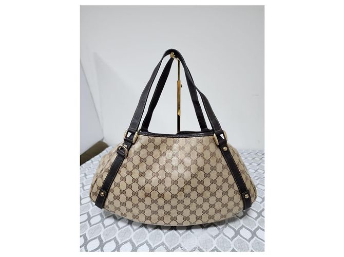 Borsa a tracolla GUCCI Crystal Monogram Medium Marrone Scuro/Beige - vista 3