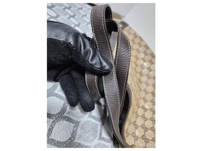 Borsa a tracolla GUCCI Crystal Monogram Medium Marrone Scuro/Beige - vista 9