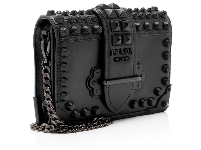 Borsa a tracolla Cahier in pelle di vitello Saffiano borchiata Prada Nero - vista 2