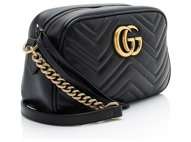 Borsa a tracolla piccola Gucci Matelasse Leather GG Marmont Nero - vista 2
