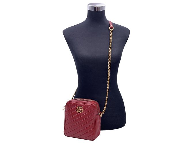 Borsa a tracolla in pelle Gucci GG Marmont Rosso - vista 2