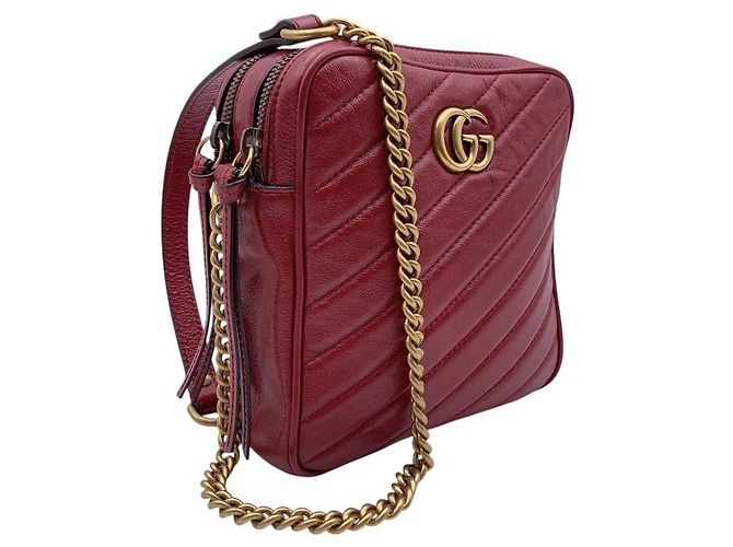 Borsa a tracolla in pelle Gucci GG Marmont Rosso - vista 7
