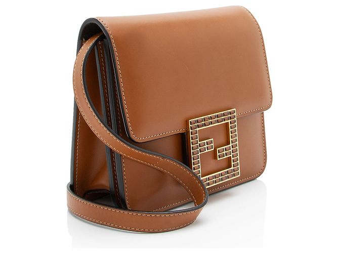 Fendi Borsa a tracolla piccola in pelle di vitello e cristalli Fab Marrone - vista 2