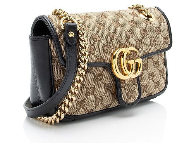 Borsa a patta piccola Gucci Matelasse GG Canvas GG Marmont Marrone Beige - vista 2