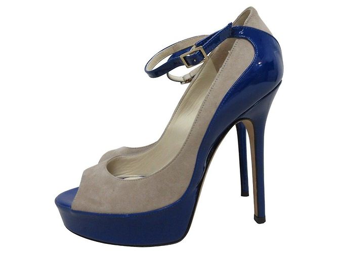 Escarpins en daim et émail Jimmy Choo Bleu Beige - vue 2