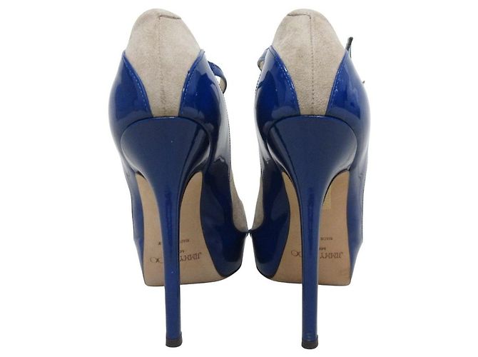 Escarpins en daim et émail Jimmy Choo Bleu Beige - vue 3