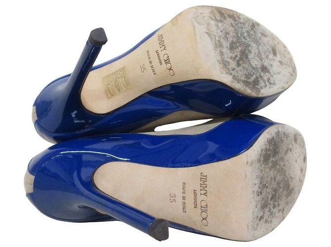Escarpins en daim et émail Jimmy Choo Bleu Beige - vue 5