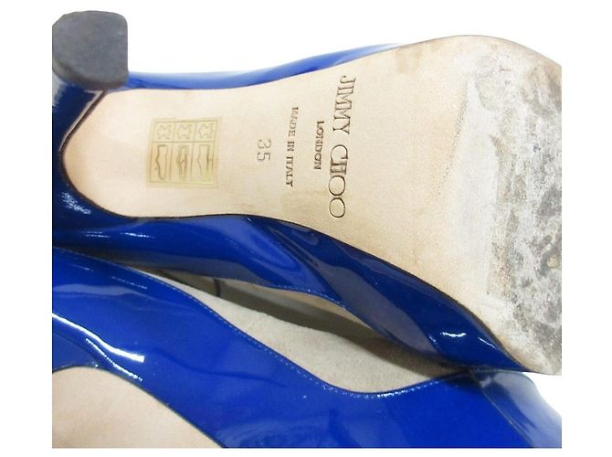 Escarpins en daim et émail Jimmy Choo Bleu Beige - vue 6