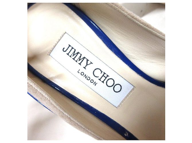 Escarpins en daim et émail Jimmy Choo Bleu Beige - vue 7