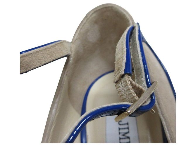 Escarpins en daim et émail Jimmy Choo Bleu Beige - vue 8