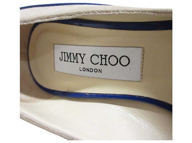 Escarpins en daim et émail Jimmy Choo Bleu Beige - vue 9