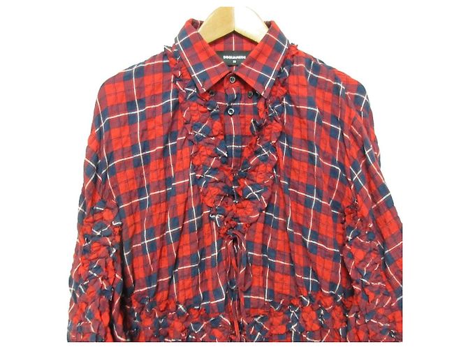 Autre Marque Dsquared2 Rüschenbluse mit Karomuster Rot Blau - Ansicht 3