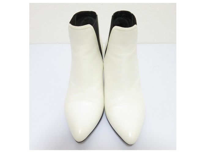 Céline Celine Side Gore Short Booties Lederstiefel Weiß - Ansicht 2