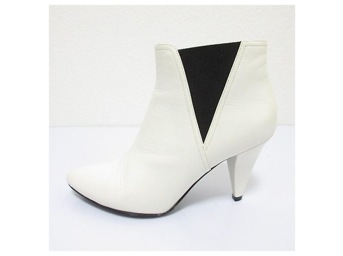 Céline Celine Side Gore Short Booties Lederstiefel Weiß - Ansicht 3