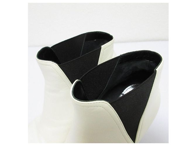 Céline Celine Side Gore Short Booties Lederstiefel Weiß - Ansicht 6