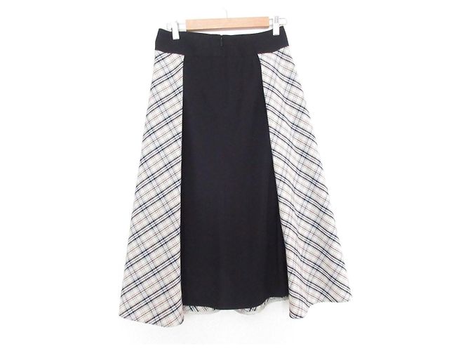 Autre Marque Falda evasé de cuadros de materiales mixtos GEORGES RECH Negro - vista 2