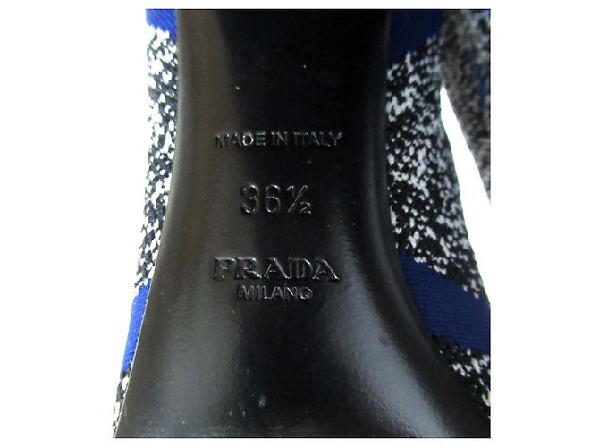 Prada Strickknöchelstiefel Schwarz Weiß Blau - Ansicht 9