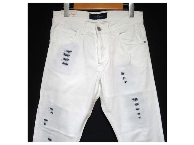 Autre Marque Pantalones de denim stretch con reparaciones ENTRE AMIS Blanco - vista 3