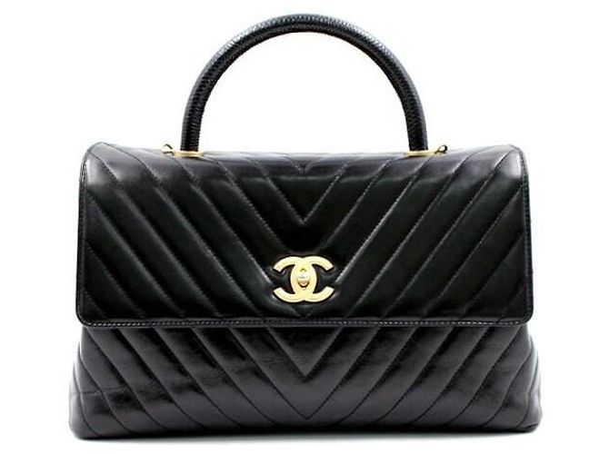 Chanel Chevron Coco Handle Gold Große Tote Schultertasche Schwarz - Ansicht 2