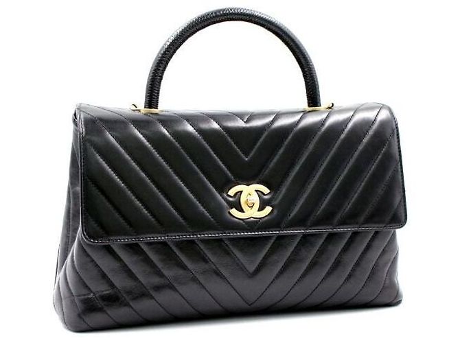 Chanel Chevron Coco Handle Gold Große Tote Schultertasche Schwarz - Ansicht 3
