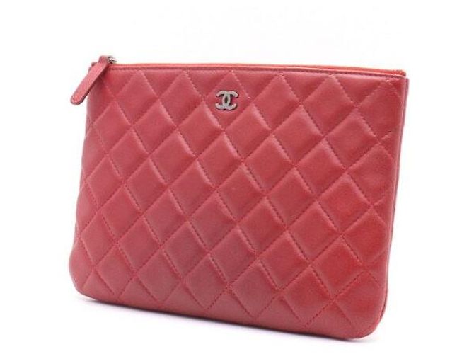 Chanel Clutch piccola con logo CC classico in agnello rosso - view 3