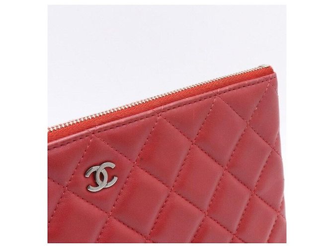 Chanel Clutch piccola con logo CC classico in agnello rosso - view 7