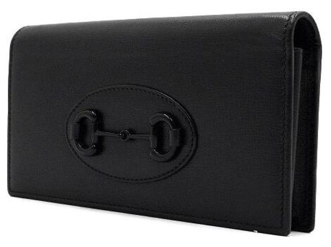 Horsebit 1955 Gucci Borsa a tracolla con catena e portafoglio con morsetto in pelle nera Nero - vista 3