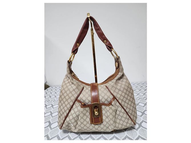 Céline Celine Vintage Macadam Hobo Schultertasche Beige/Braun - Ansicht 13
