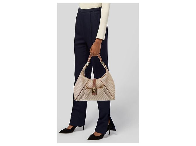 Céline Celine Vintage Macadam Hobo Schultertasche Beige/Braun - Ansicht 14