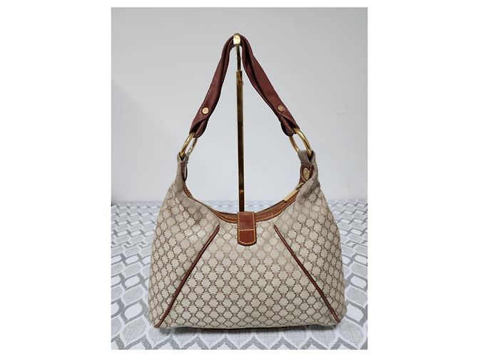 Céline Celine Vintage Macadam Hobo Schultertasche Beige/Braun - Ansicht 3
