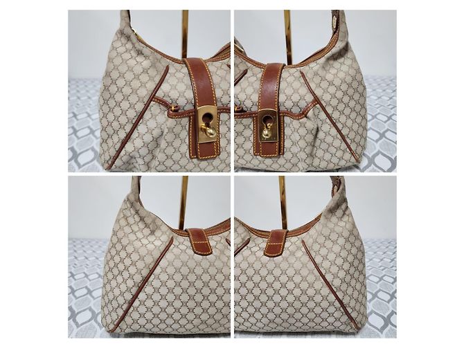 Céline Celine Vintage Macadam Hobo Schultertasche Beige/Braun - Ansicht 5