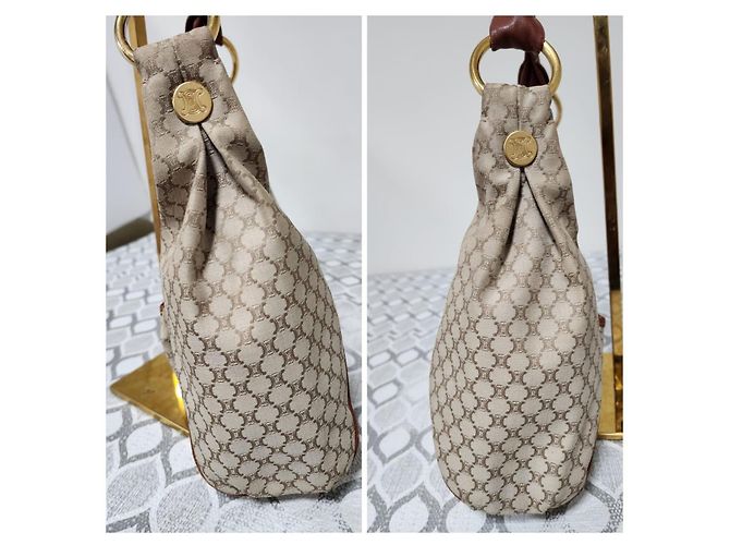 Céline Celine Vintage Macadam Hobo Schultertasche Beige/Braun - Ansicht 6