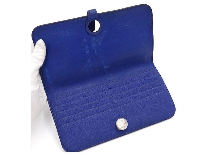 Hermès Navy Clemence Silver Trim Long Wallet Blue - view 6