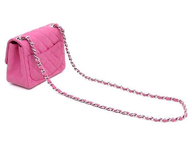 Chanel Mini Bolsa Caviar Petite Sac Classic Flap com Corrente Prateada Rosa - vista 12
