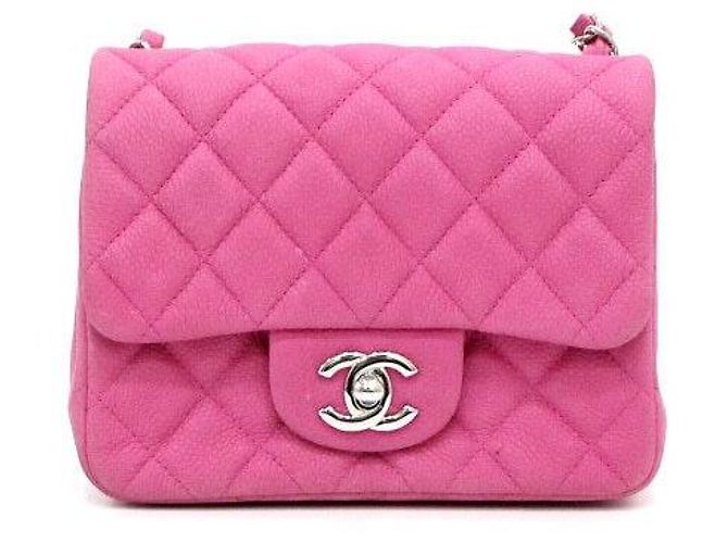 Chanel Mini Bolsa Caviar Petite Sac Classic Flap com Corrente Prateada Rosa - vista 2