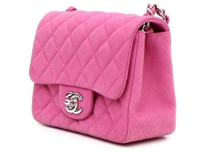 Chanel Mini Bolsa Caviar Petite Sac Classic Flap com Corrente Prateada Rosa - vista 3