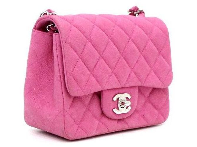 Chanel Mini Bolsa Caviar Petite Sac Classic Flap com Corrente Prateada Rosa - vista 4