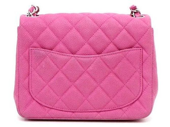 Chanel Mini Bolsa Caviar Petite Sac Classic Flap com Corrente Prateada Rosa - vista 5