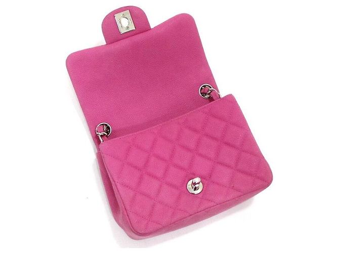 Chanel Mini Bolsa Caviar Petite Sac Classic Flap com Corrente Prateada Rosa - vista 6