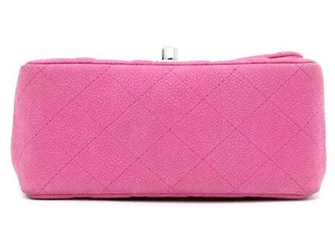 Chanel Mini Bolsa Caviar Petite Sac Classic Flap com Corrente Prateada Rosa - vista 8