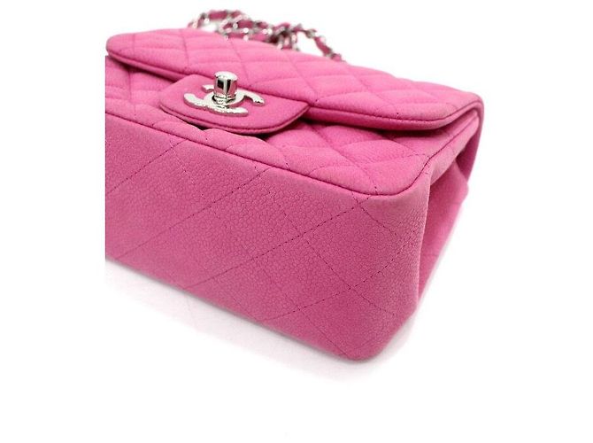 Chanel Mini Bolsa Caviar Petite Sac Classic Flap com Corrente Prateada Rosa - vista 9